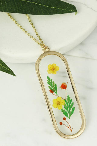 Cottage Floral Long Bar Dried Flower Necklace