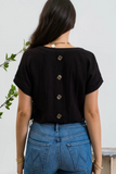 Cuffed Sleeve Woven Top (Black)