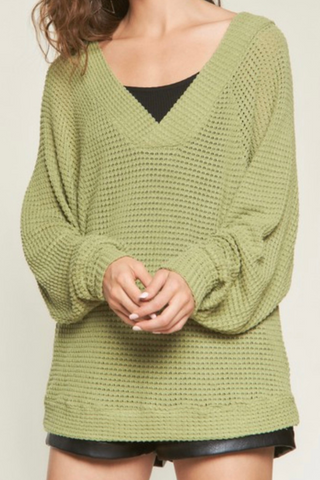 Dolman Sleeve Waffle Texture Top (Moss)