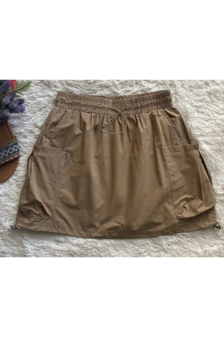 Drawstring Skirt with Lining Shorts (Khaki)