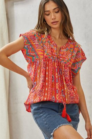 Embroidered Print Top (Multi)