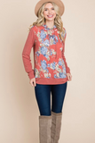 Floral Contrast Hoodie (Rust)