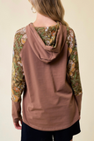 Floral Sleeve Raglan Hoodie Top (Mocha)