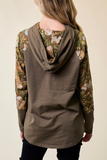 Floral Sleeve Raglan Hoodie Top (Olive)