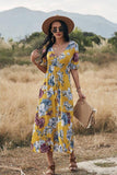 Floral Print Short Sleeve Dress (Yellow)