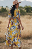 Floral Print Short Sleeve Dress (Yellow)