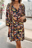 Floral Print V-Neck Loose Fit Ruffle Dress