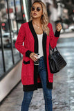 Front Open Thick Knit Loose Pockets Cardigan (Red)