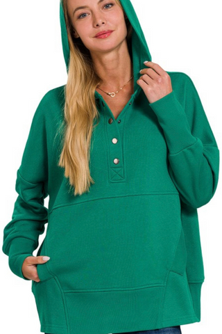 Half Button Fleece Hooded Pullover (Forest)
