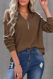 Half Zip Long Sleeve Loose Fit Knit Top (Khaki)