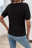 Knit Lace Trim Round Neck Top (Black)