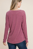 Lace Neckline Long Sleeve Top (Burgundy)