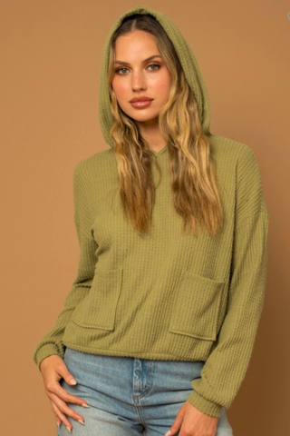 Long Sleeve Waffle Knit Pocket Hoodie