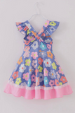 Multicolor Floral Ruffle Girls Dress