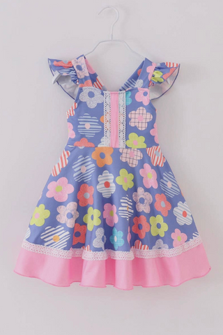 Multicolor Floral Ruffle Girls Dress