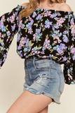 Off Shoulder Bell Sleeve Floral Top (Black)
