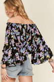Off Shoulder Bell Sleeve Floral Top (Black)