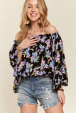 Off Shoulder Bell Sleeve Floral Top (Black)