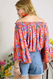 Off Shoulder Bell Sleeve Floral Top (Orange)