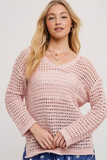 Open Knit V-Neck Pullover (Dusty Pink)