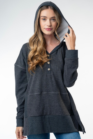 Oversized Fleece Pullover Hoodie (Charcoal)