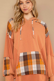 Oversized Hooded Plaid Sweatshirt (Orange)
