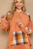 Oversized Hooded Plaid Sweatshirt (Orange)