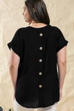 Plus Size, Cuffed Sleeve Woven Top (Black)