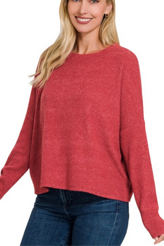 Ribbed Dolman Top (Dark Red)