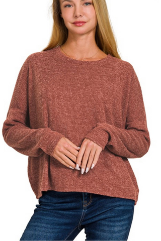 Ribbed Dolman Top (Dark Rust)