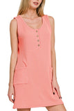 Ribbed Sleeveless Dress (Coral)