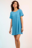 Ruched Cut Out Sleeve Pock Tee Dress (Blue)