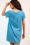 Ruched Cut Out Sleeve Pock Tee Dress (Blue)