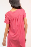Ruched Cut Out Sleeve Pock Tee Dress (Pink)