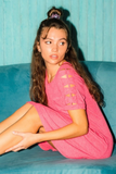 Ruched Cut Out Sleeve Pock Tee Dress (Pink)