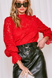 Ruffle Neck & Sleeve Lace Blouse (Red)