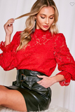 Ruffle Neck & Sleeve Lace Blouse (Red)