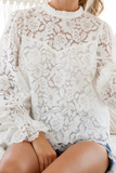 Ruffle Neck & Sleeve Lace Blouse (White)
