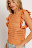 Ruffle Sleeve Knit Top (Orange)