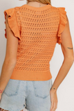 Ruffle Sleeve Knit Top (Orange)