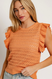 Ruffle Sleeve Knit Top (Orange)