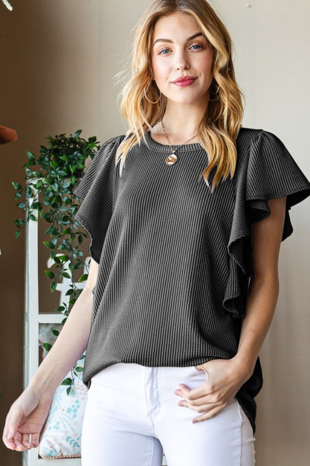 black ruffle sleeve top