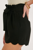 Scallop Hem High-Waisted Shorts (Black)