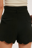 Scallop Hem High-Waisted Shorts (Black)