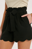 Scallop Hem High-Waisted Shorts (Black)