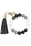 Silicone Beaded Bracelet Keychain (Black & White Leopard)