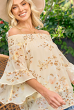 Smocked Off Shoulder Bell Sleeve Top