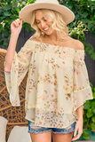 Smocked Off Shoulder Bell Sleeve Top