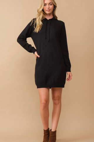 Soft Knit Hooded Sweater Dress (Black)