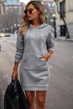 Solid Pocket Drop Shoulder Drawstring Sweatshirt (Grey)